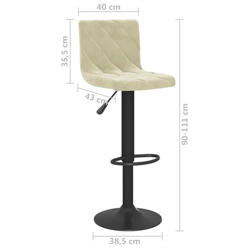 Lot de 2 tabourets de bar chaises hautes en velours crème adre en acier noir DEC029671