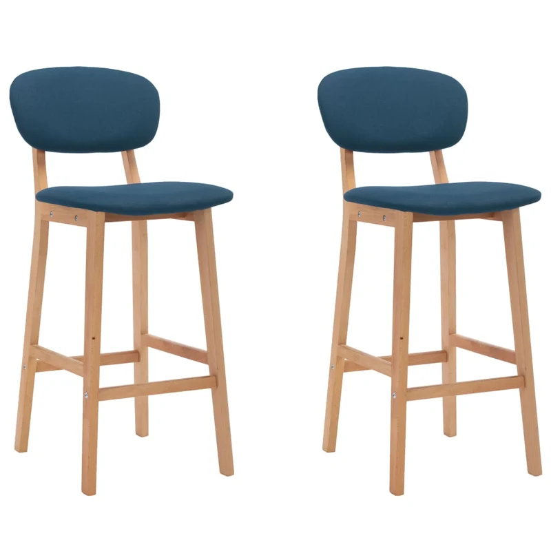 Lot de 2 tabourets de bar chaises hautes en tissu bleu pieds en bois de hêtre DEC029623