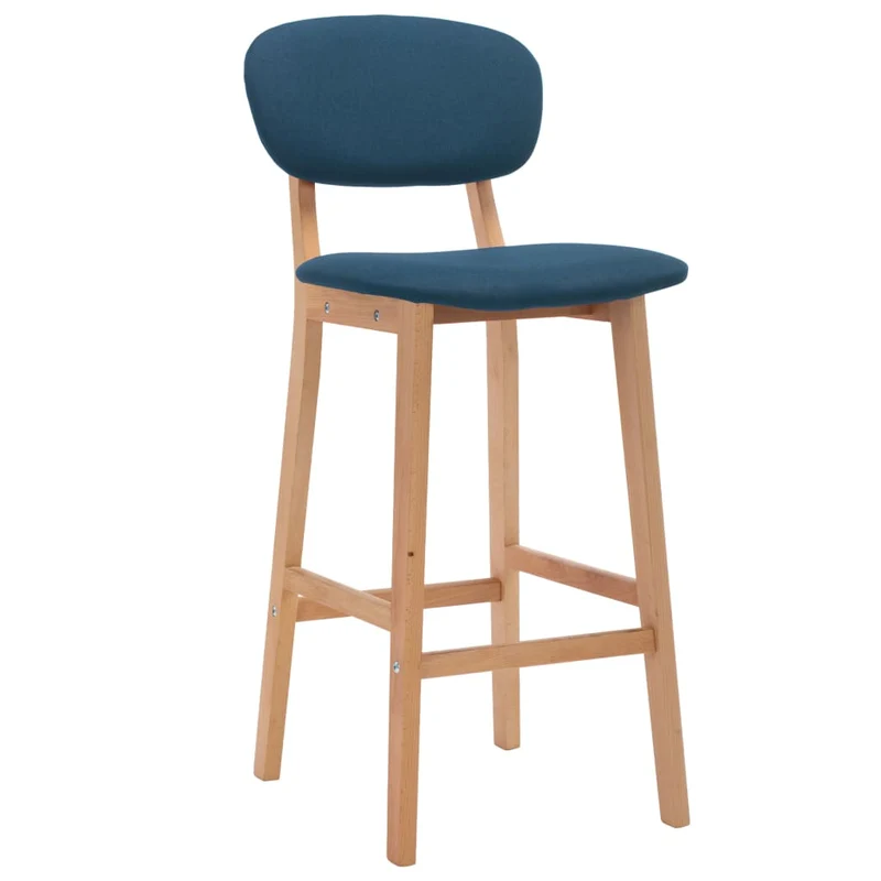 Lot de 2 tabourets de bar chaises hautes en tissu bleu pieds en bois de hêtre DEC029623