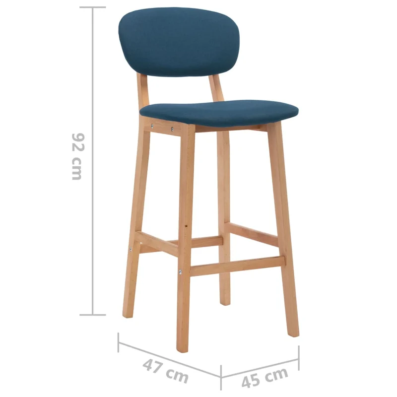 Lot de 2 tabourets de bar chaises hautes en tissu bleu pieds en bois de hêtre DEC029623