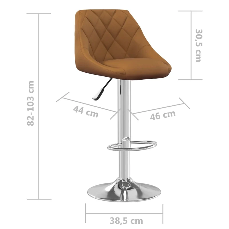 Tabouret de bar x1 chaise haute avec coutures losange en velours marron et acier DEC029510