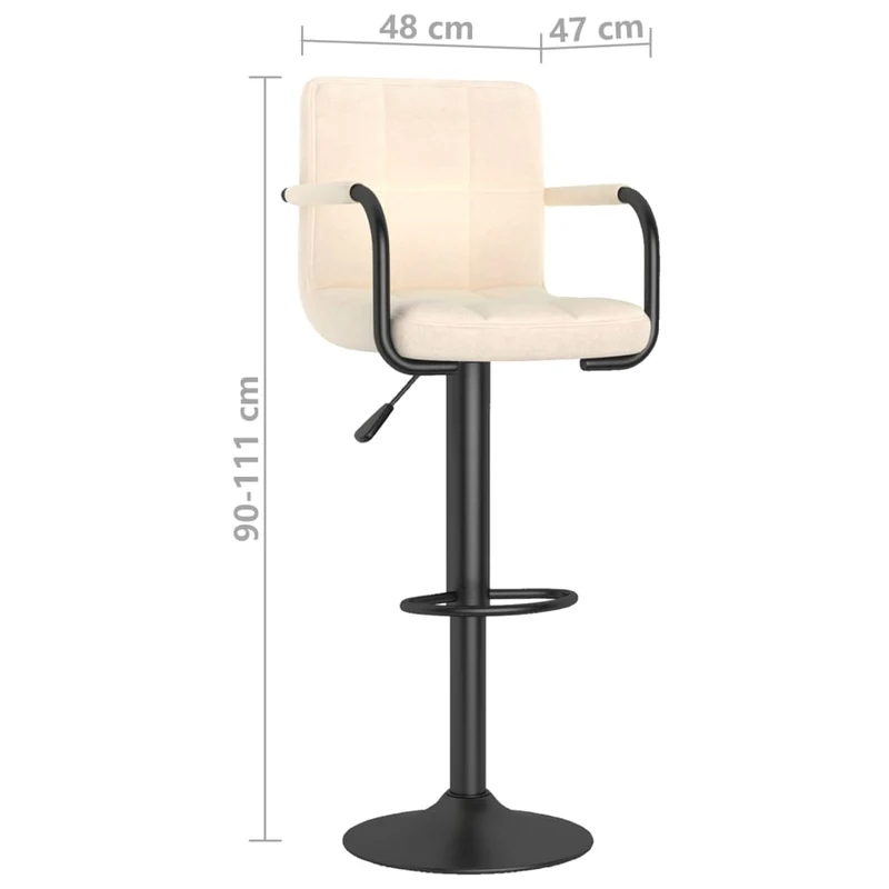 Tabouret de bar x1 chaise haute avec dossier et accoudoirs en tissu crème cadre en acier DEC029467