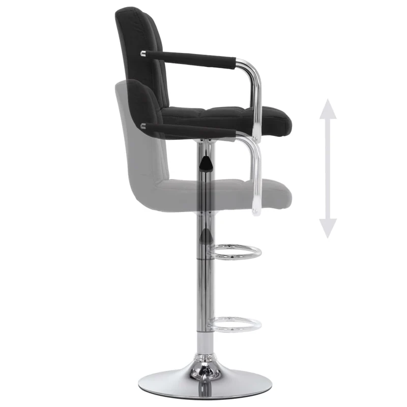 Tabouret de bar x1 chaise haute avec dossier et accoudoirs en tissu noir cadre en acier DEC029325