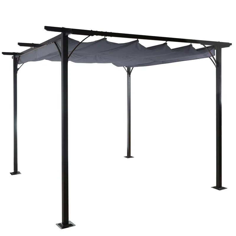 Pergola gazebo de jardin cadre stable 6cm + toit ouvrant 3x3m gris 04_0004108