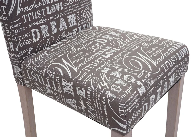 Lot de 2 chaises de salle à manger cuisine en tissu gris motif lettrage des pieds en bois clair 04_0000430