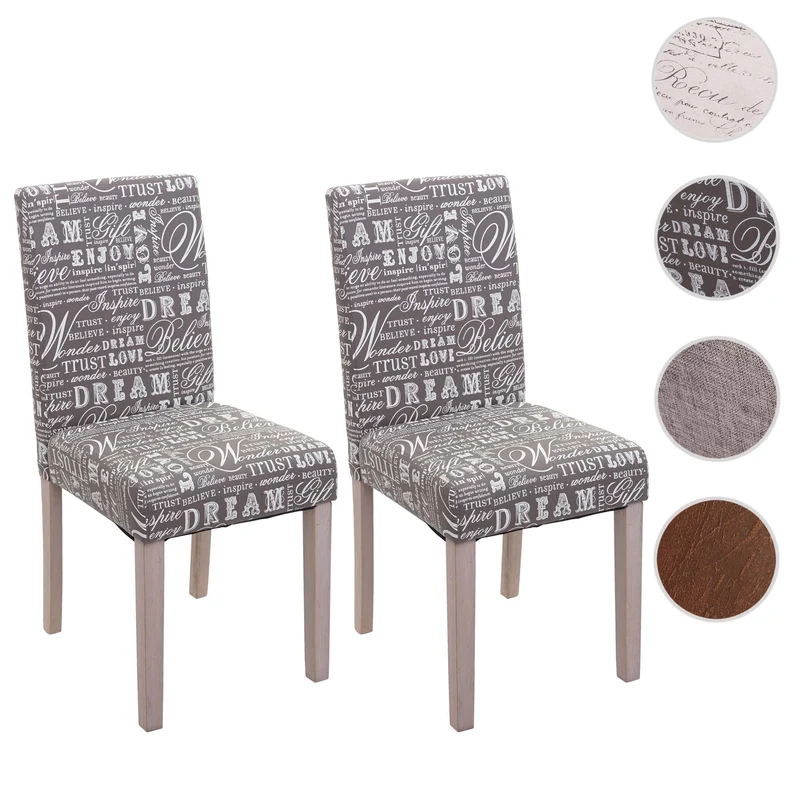 Lot de 2 chaises de salle à manger cuisine en tissu gris motif lettrage des pieds en bois clair 04_0000430