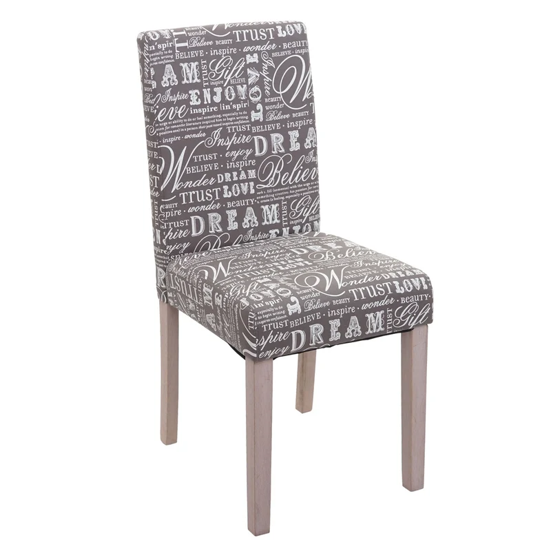 Lot de 2 chaises de salle à manger cuisine en tissu gris motif lettrage des pieds en bois clair 04_0000430