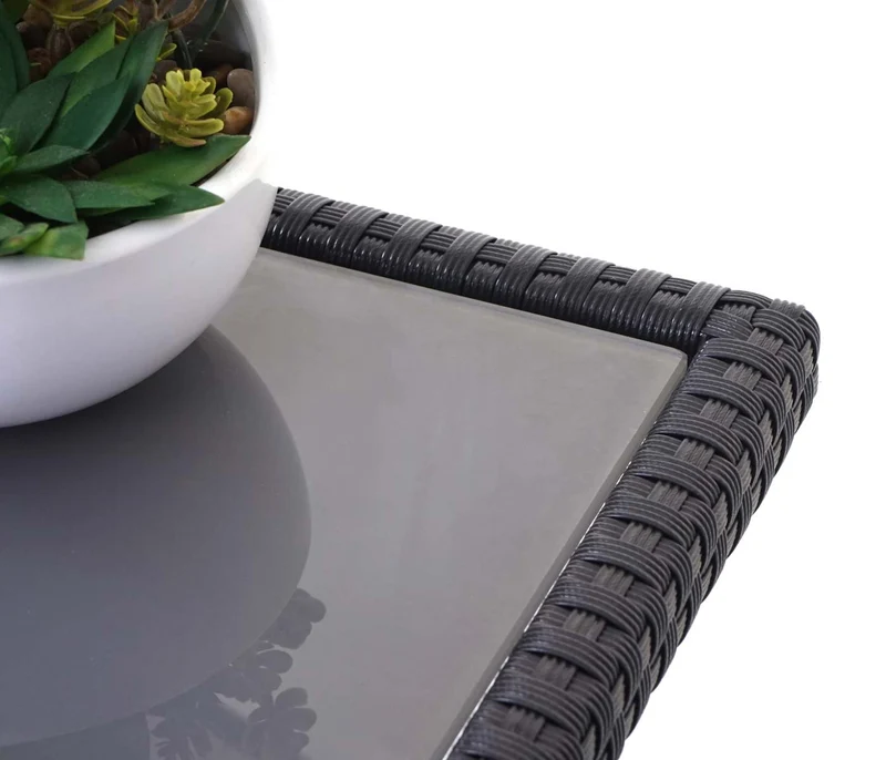 Ensemble complet de salon de jardin terrasse balcon véranda en polyrotin noir coussin gris foncé 04_0004193