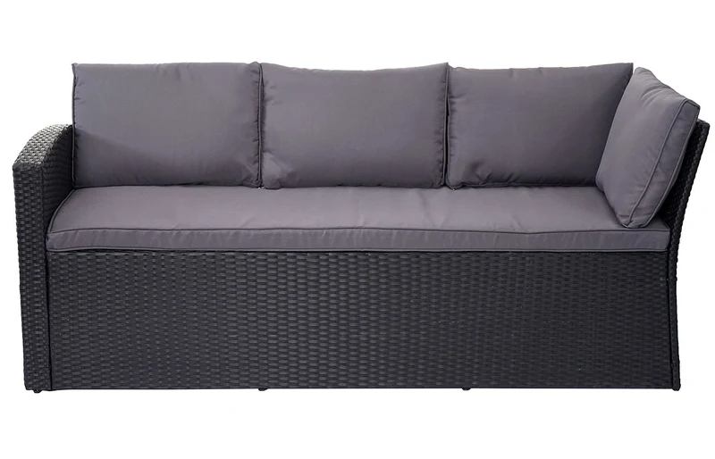 Ensemble complet de salon de jardin terrasse balcon véranda en polyrotin noir coussin gris foncé 04_0004193