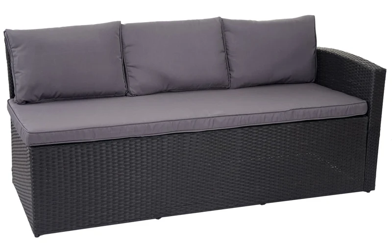 Ensemble complet de salon de jardin terrasse balcon véranda en polyrotin noir coussin gris foncé 04_0004193
