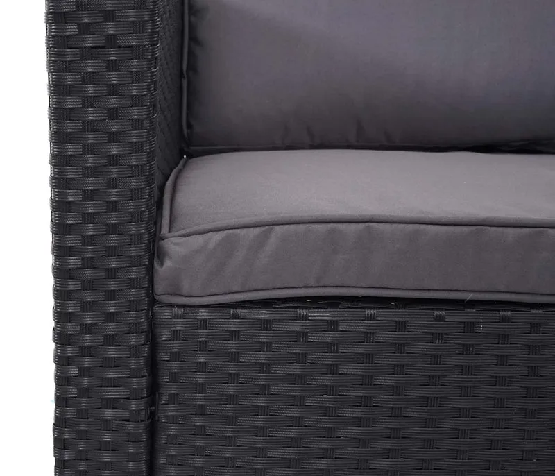 Ensemble complet de salon de jardin terrasse balcon véranda en polyrotin noir coussin gris foncé 04_0004193