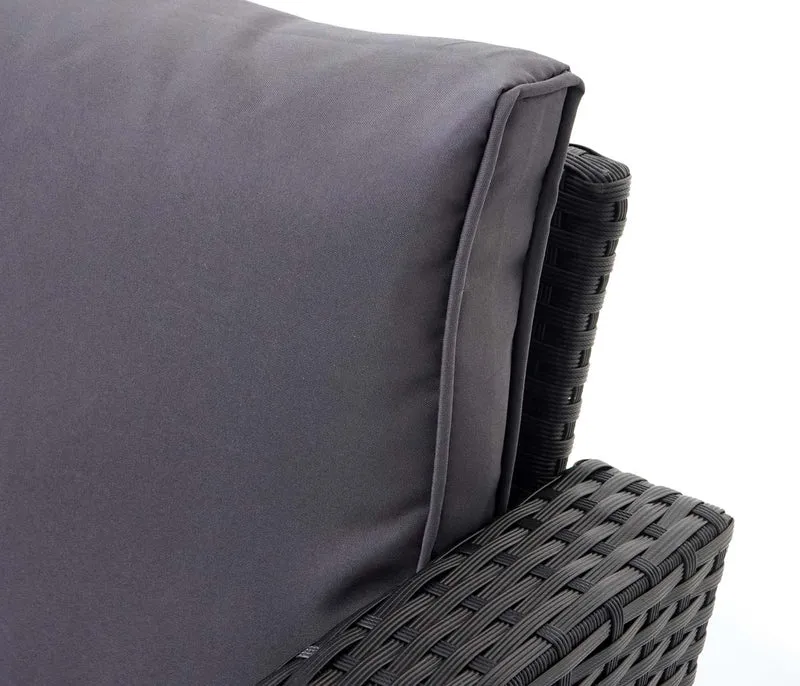 Ensemble complet de salon de jardin terrasse balcon véranda en polyrotin noir coussin gris foncé 04_0004193