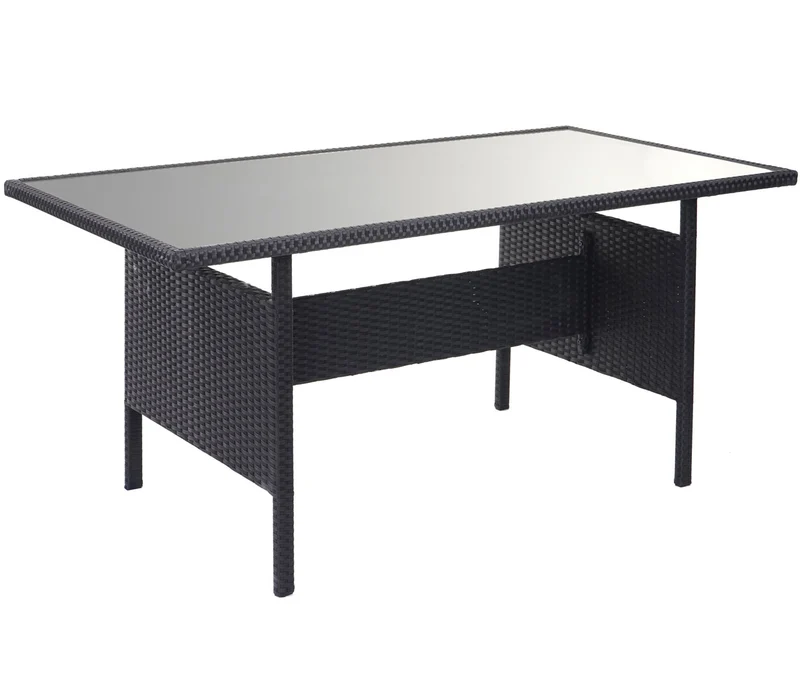 Ensemble complet de salon de jardin terrasse balcon véranda en polyrotin noir coussin gris foncé 04_0004193