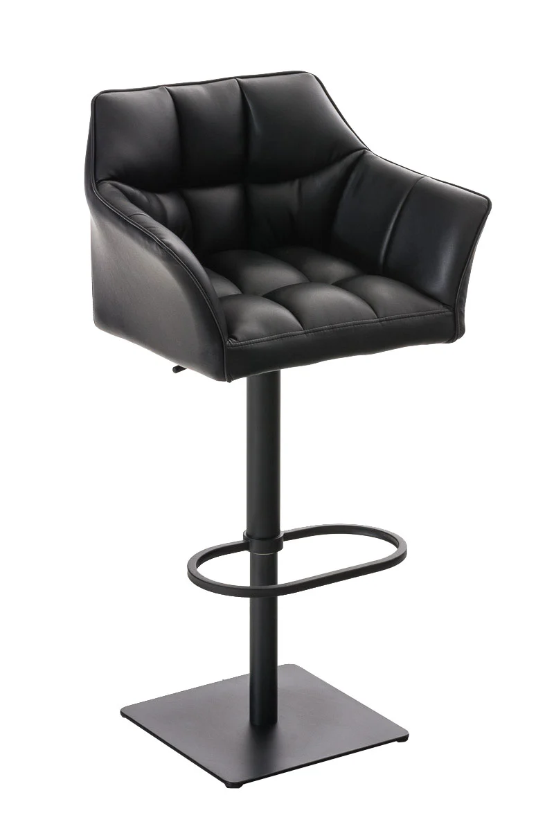 Tabouret de bar chaise haute de comptoir couture carrées assise en PVC noir cadre en métal noir 10_0004673