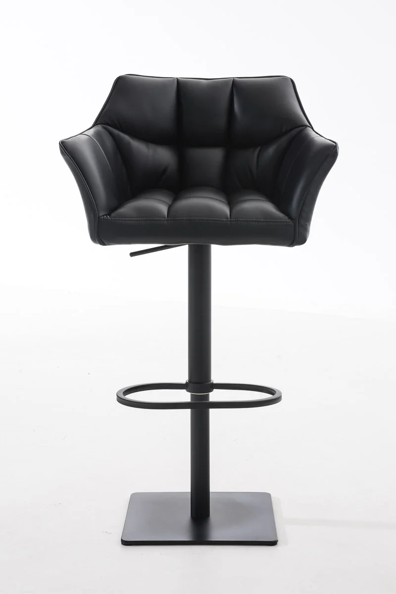 Tabouret de bar chaise haute de comptoir couture carrées assise en PVC noir cadre en métal noir 10_0004673