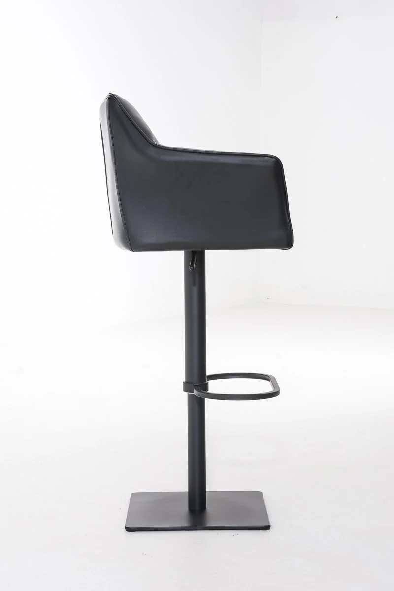 Tabouret de bar chaise haute de comptoir couture carrées assise en PVC noir cadre en métal noir 10_0004673