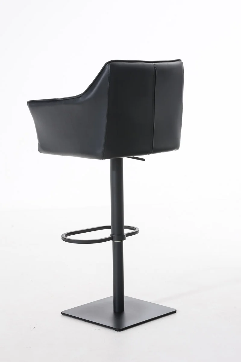 Tabouret de bar chaise haute de comptoir couture carrées assise en PVC noir cadre en métal noir 10_0004673
