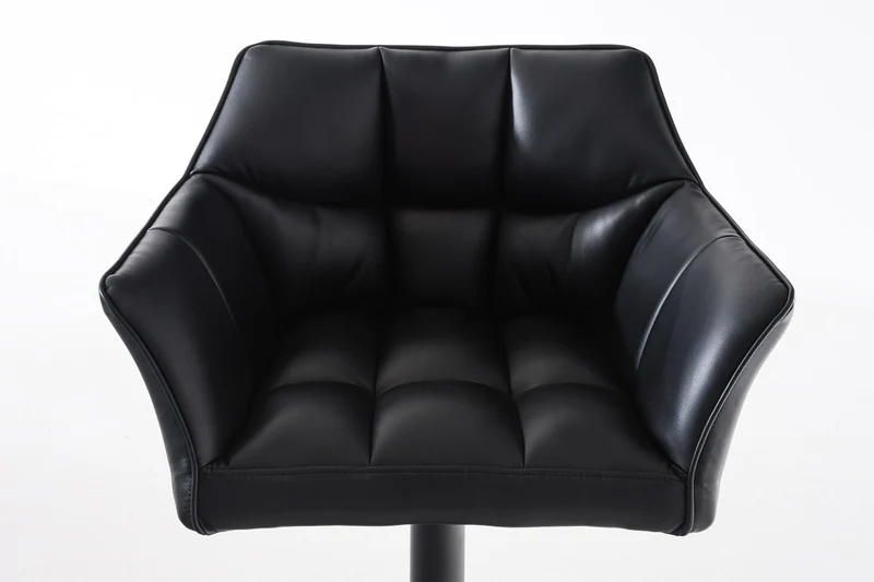 Tabouret de bar chaise haute de comptoir couture carrées assise en PVC noir cadre en métal noir 10_0004673