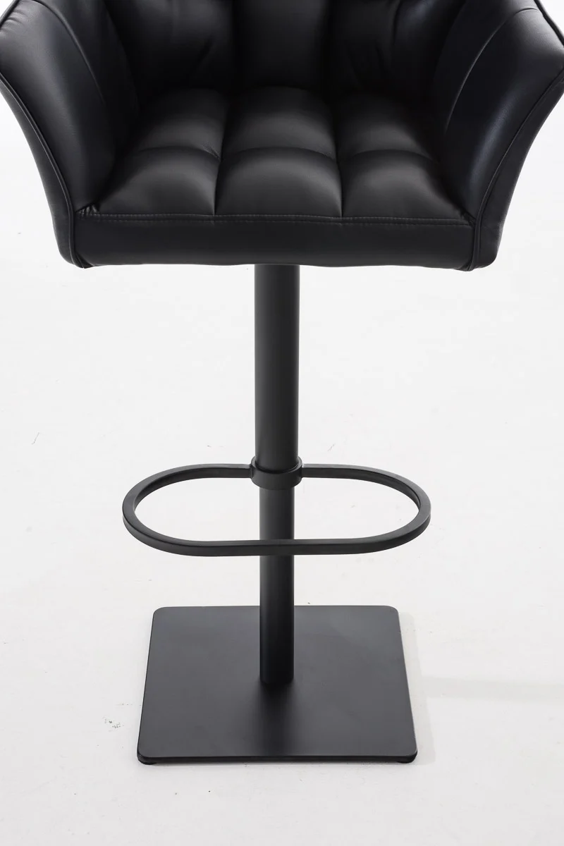Tabouret de bar chaise haute de comptoir couture carrées assise en PVC noir cadre en métal noir 10_0004673