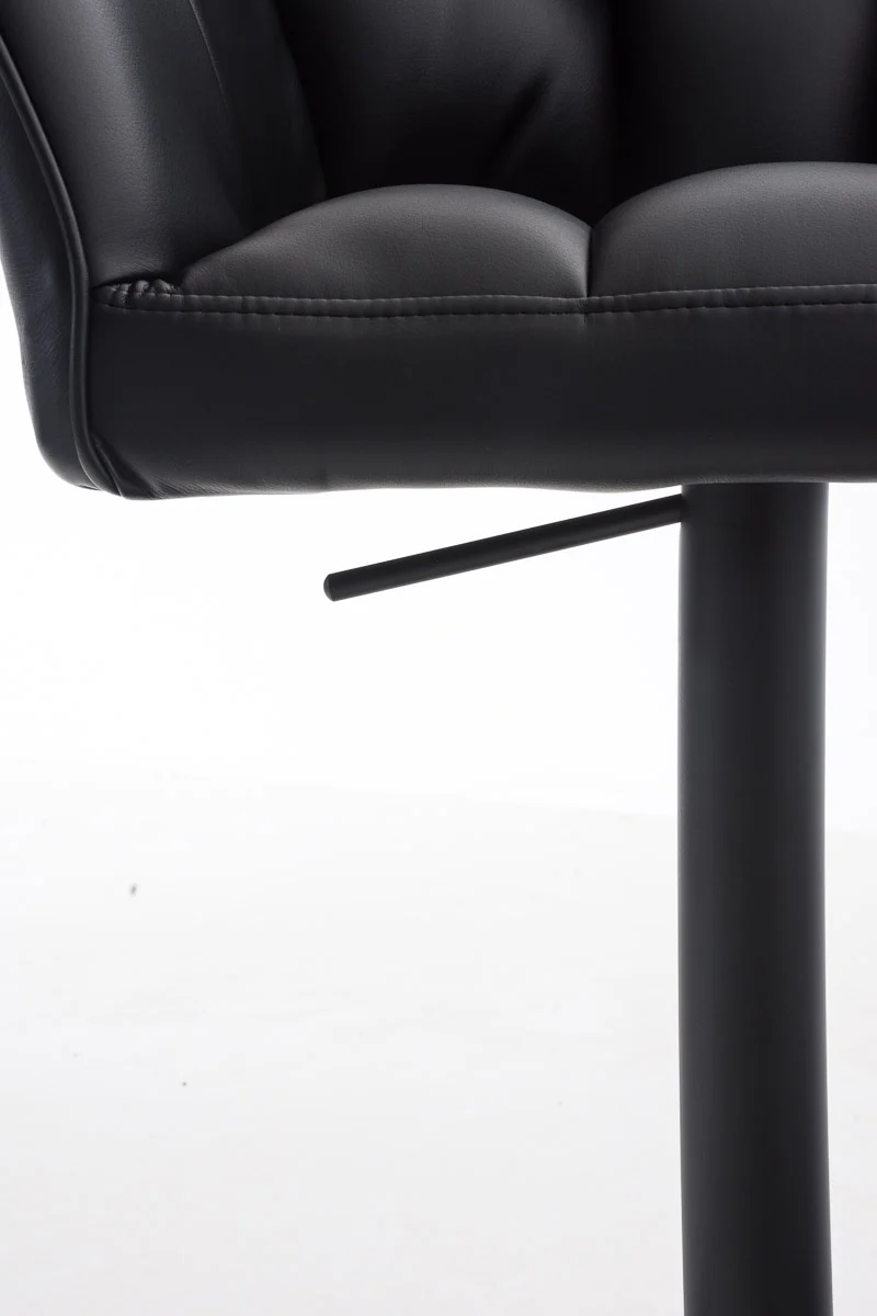 Tabouret de bar chaise haute de comptoir couture carrées assise en PVC noir cadre en métal noir 10_0004673