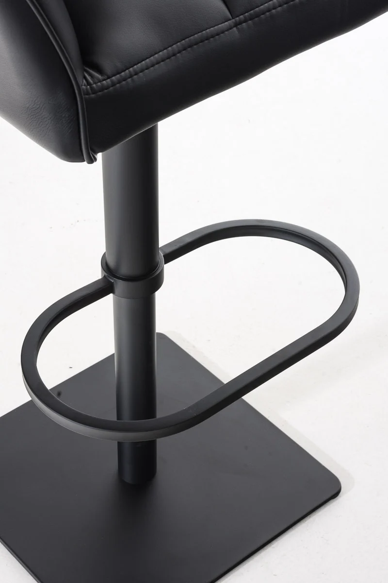 Tabouret de bar chaise haute de comptoir couture carrées assise en PVC noir cadre en métal noir 10_0004673