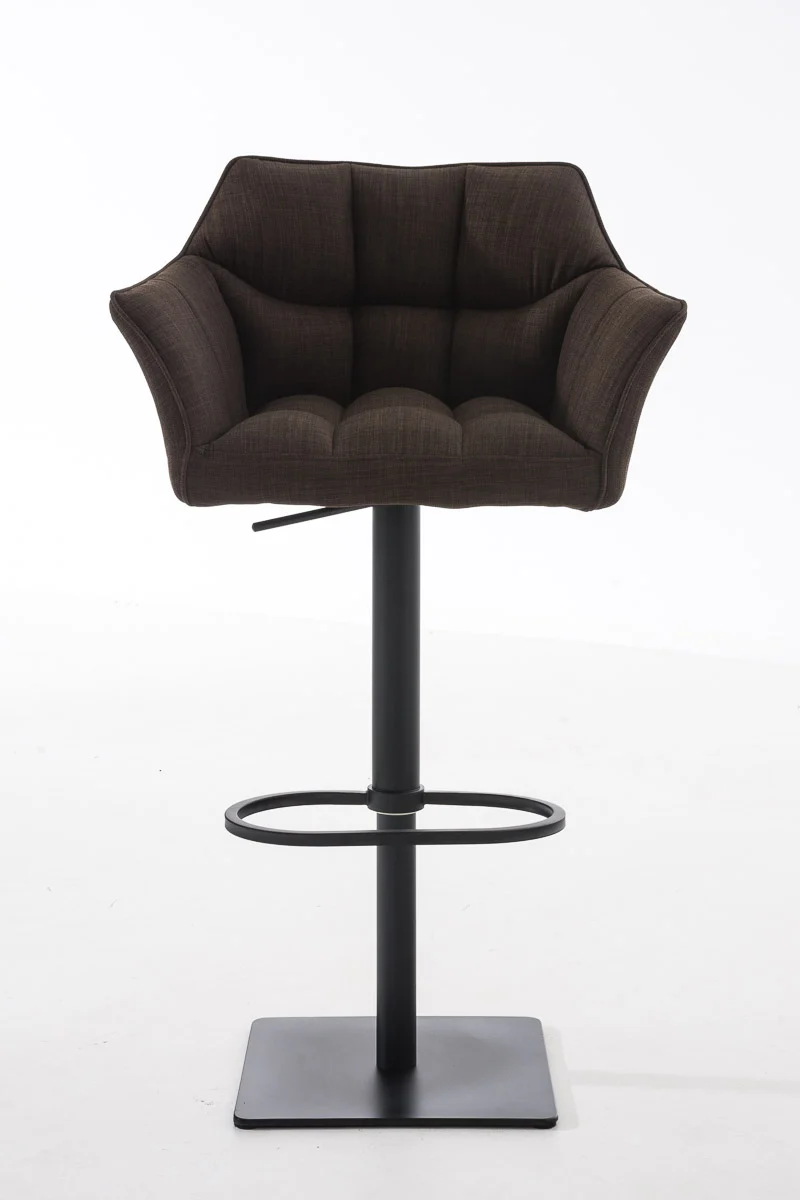 Tabouret de bar chaise haute de comptoir couture carrées assise en tissu marron cadre en métal noir 10_0004694