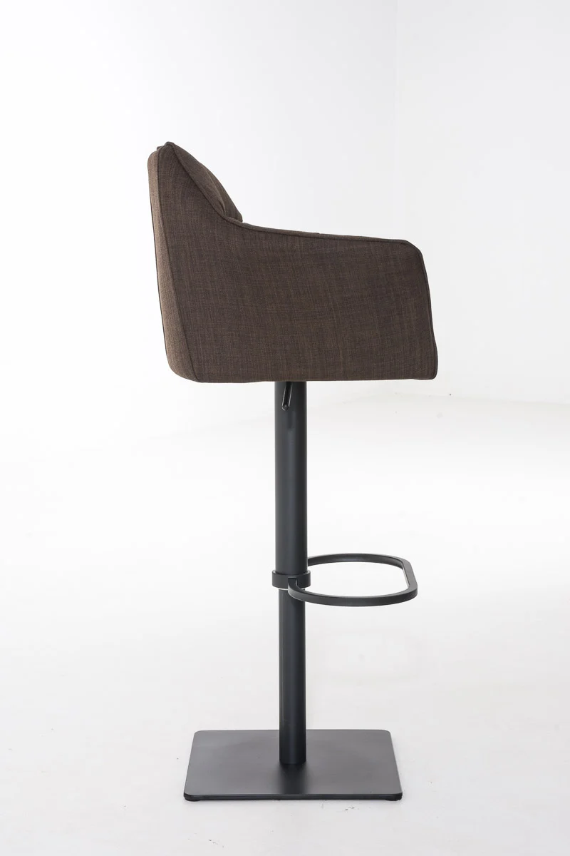 Tabouret de bar chaise haute de comptoir couture carrées assise en tissu marron cadre en métal noir 10_0004694