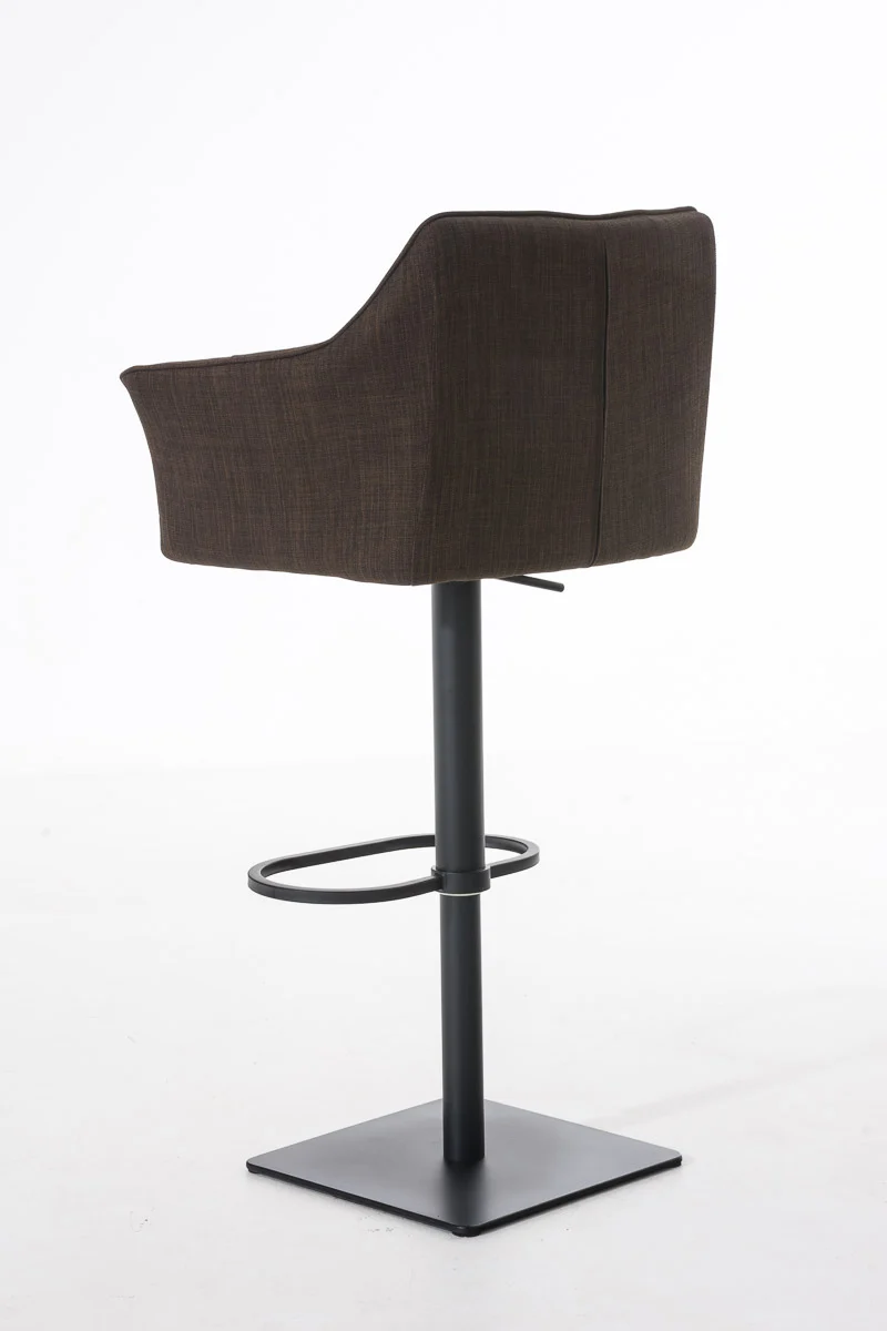 Tabouret de bar chaise haute de comptoir couture carrées assise en tissu marron cadre en métal noir 10_0004694