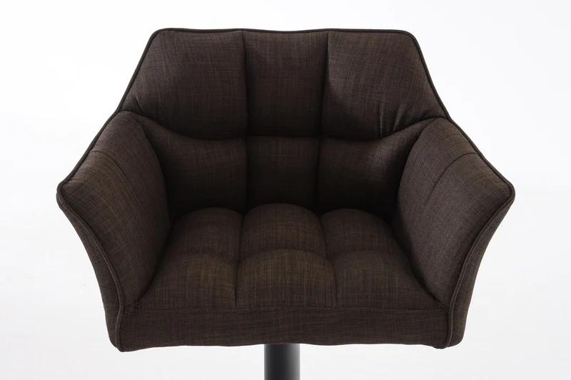 Tabouret de bar chaise haute de comptoir couture carrées assise en tissu marron cadre en métal noir 10_0004694