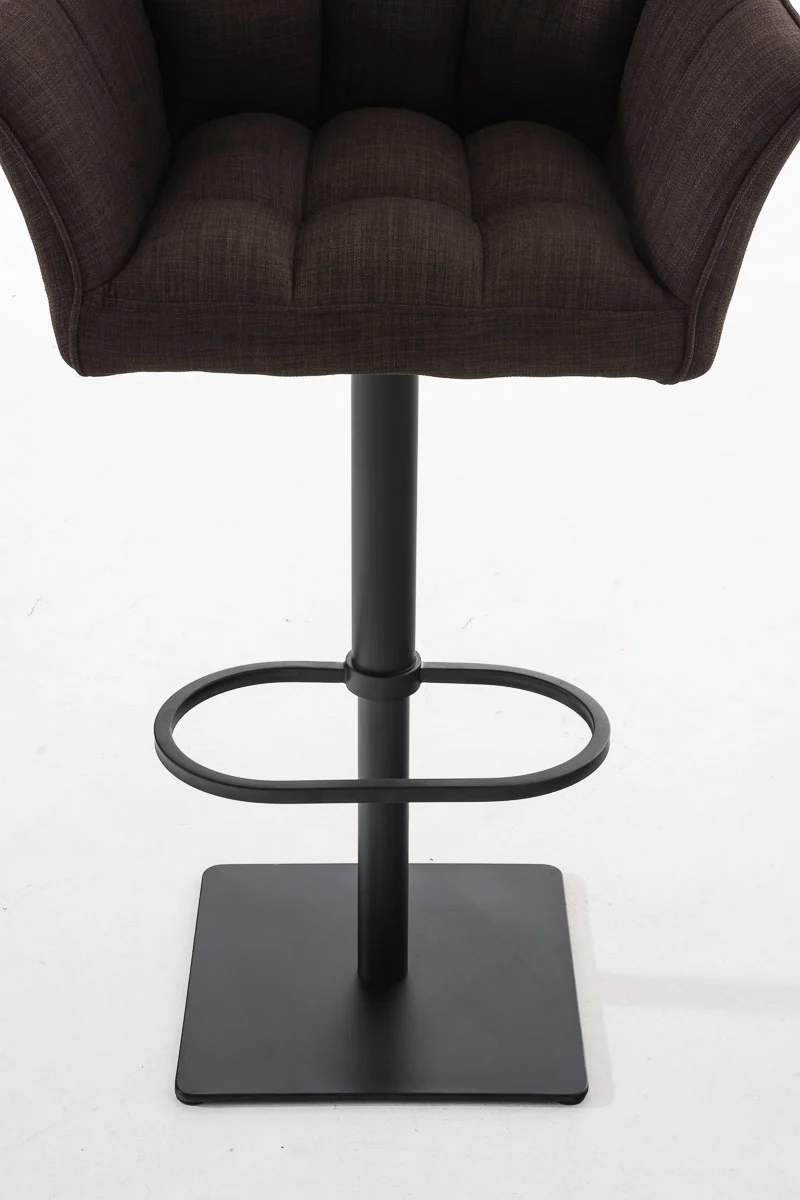 Tabouret de bar chaise haute de comptoir couture carrées assise en tissu marron cadre en métal noir 10_0004694