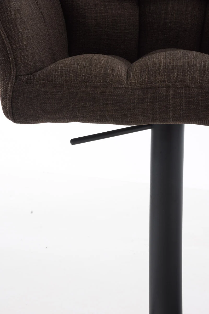 Tabouret de bar chaise haute de comptoir couture carrées assise en tissu marron cadre en métal noir 10_0004694
