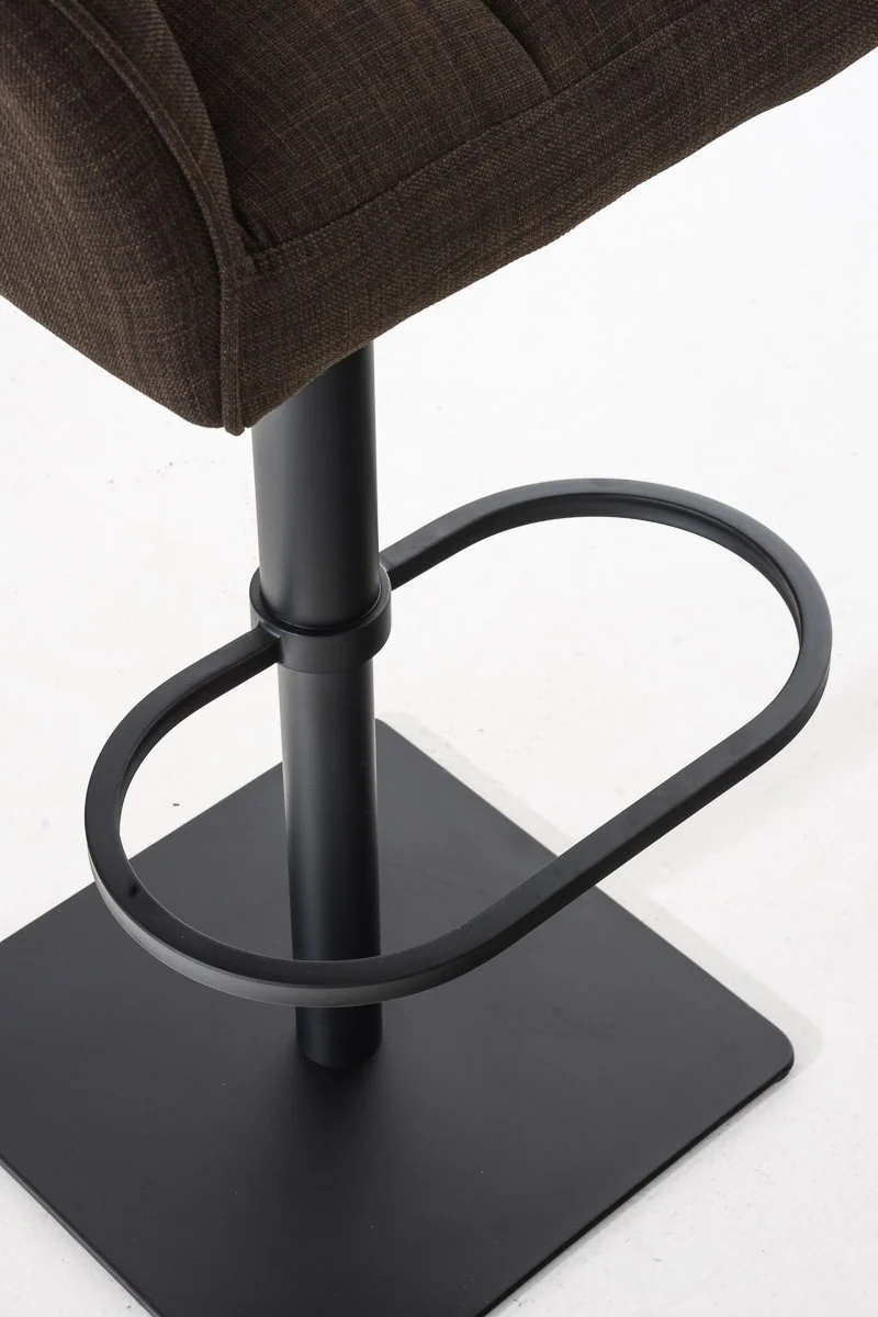 Tabouret de bar chaise haute de comptoir couture carrées assise en tissu marron cadre en métal noir 10_0004694