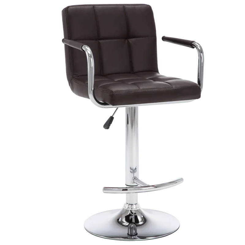 Lot de 2 tabourets de bar chaises hautes avec accoudoirs et dossier en PVC marron et acier DEC029774