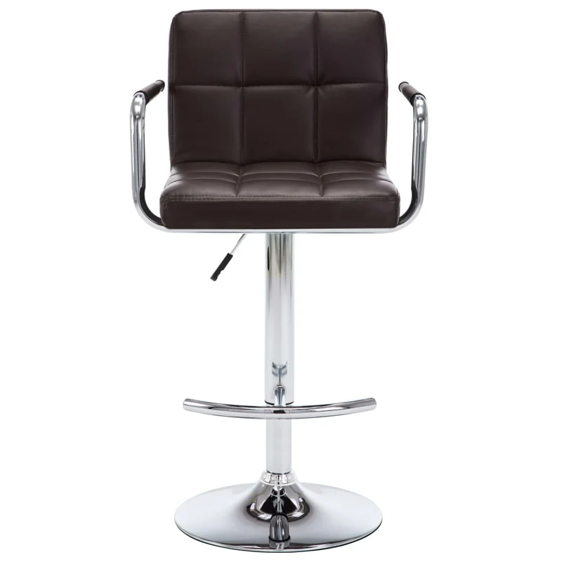 Lot de 2 tabourets de bar chaises hautes avec accoudoirs et dossier en PVC marron et acier DEC029774