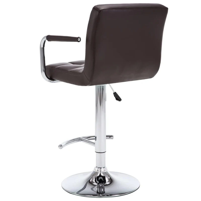 Lot de 2 tabourets de bar chaises hautes avec accoudoirs et dossier en PVC marron et acier DEC029774