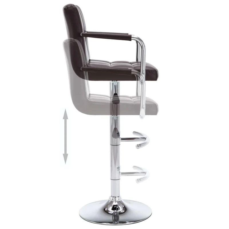 Lot de 2 tabourets de bar chaises hautes avec accoudoirs et dossier en PVC marron et acier DEC029774