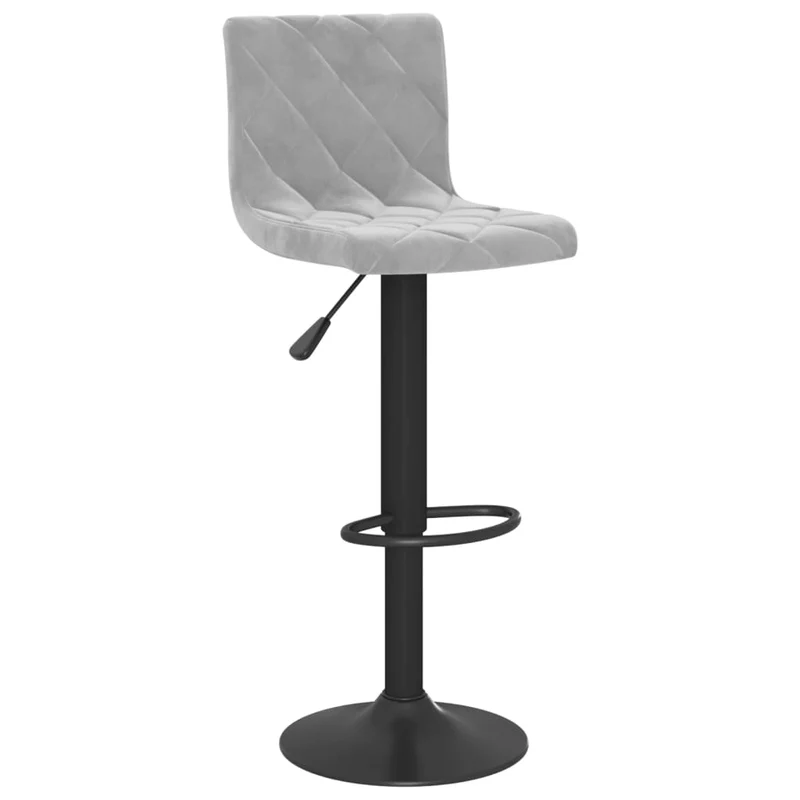 Lot de 2 tabourets de bar chaises hautes coutures losange en velours gris clair et acier noir DEC029698
