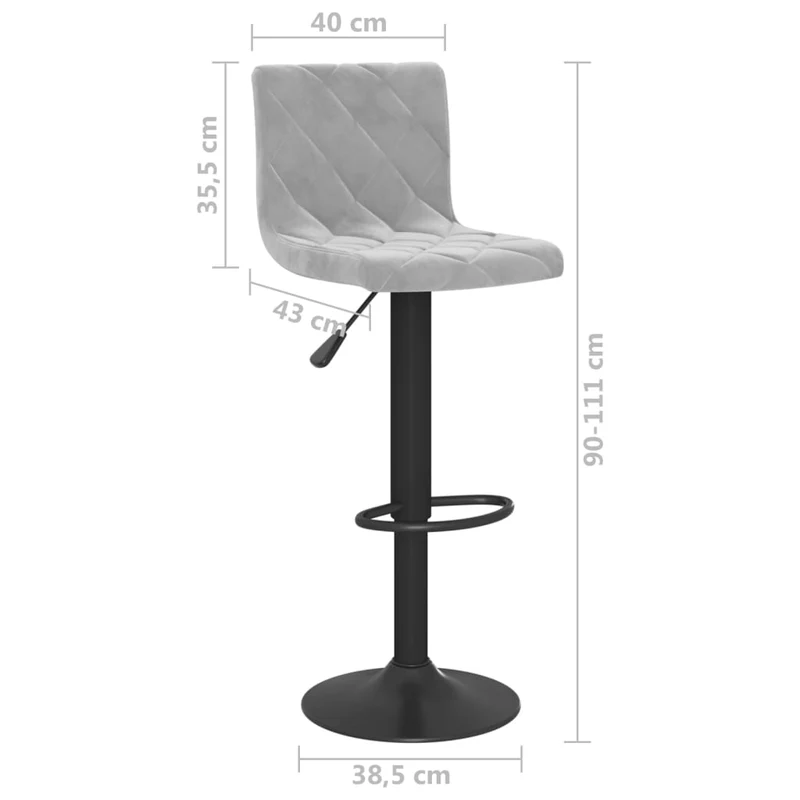 Lot de 2 tabourets de bar chaises hautes coutures losange en velours gris clair et acier noir DEC029698