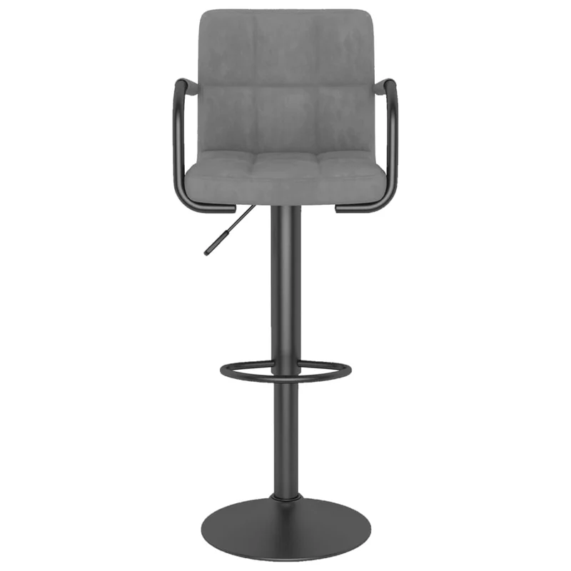 Lot de 2 tabourets de bar chaises hautes avec accoudoirs et dossier en velours gris clair et acier DEC029696