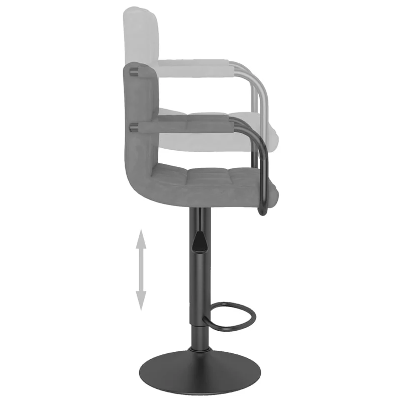 Lot de 2 tabourets de bar chaises hautes avec accoudoirs et dossier en velours gris clair et acier DEC029696