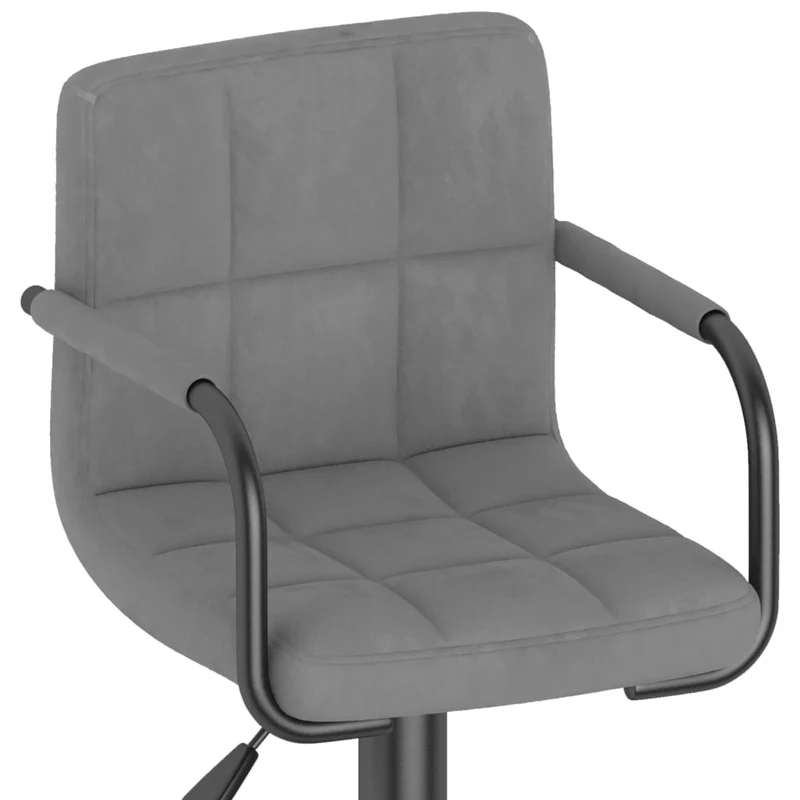 Lot de 2 tabourets de bar chaises hautes avec accoudoirs et dossier en velours gris clair et acier DEC029696