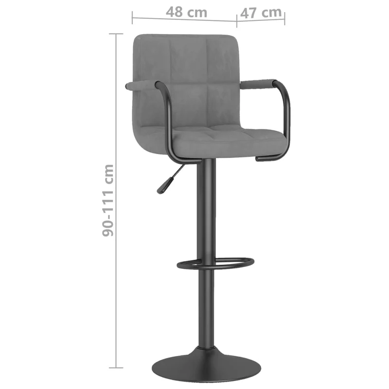 Lot de 2 tabourets de bar chaises hautes avec accoudoirs et dossier en velours gris clair et acier DEC029696