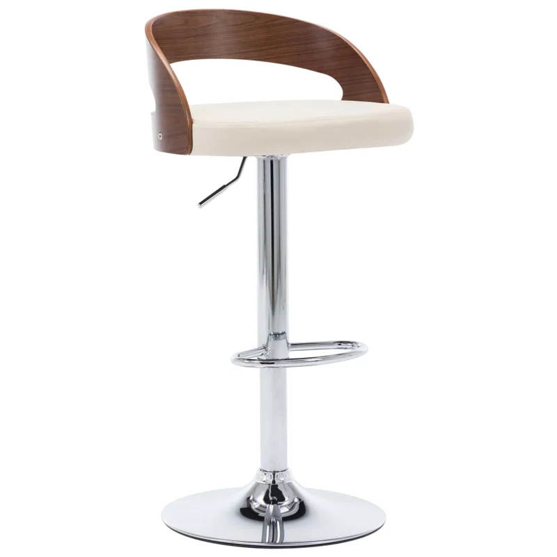 Lot de 2 tabourets de bar chaises hautes design rétro en PVC crème et bois courbé DEC029658