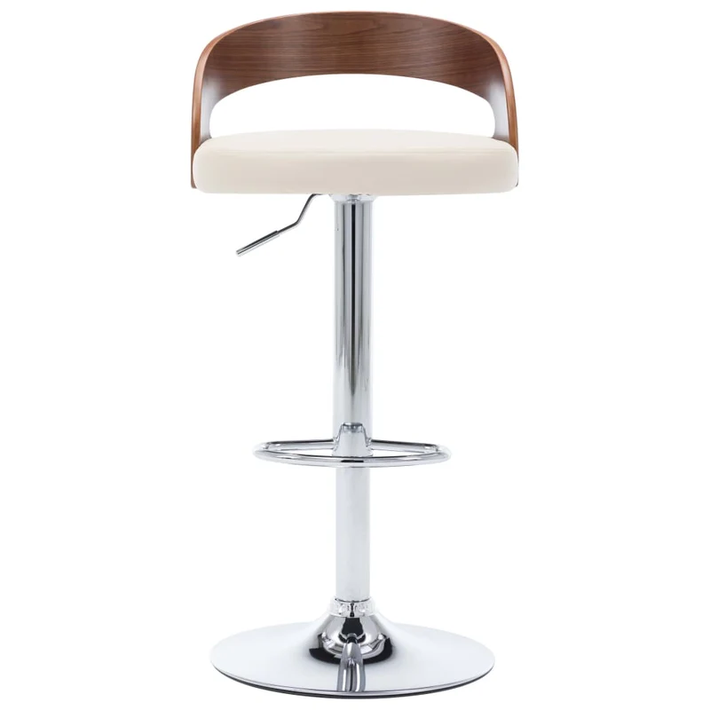 Lot de 2 tabourets de bar chaises hautes design rétro en PVC crème et bois courbé DEC029658