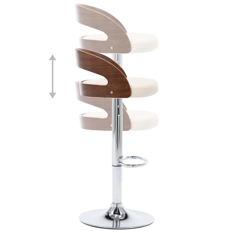 Lot de 2 tabourets de bar chaises hautes design rétro en PVC crème et bois courbé DEC029658