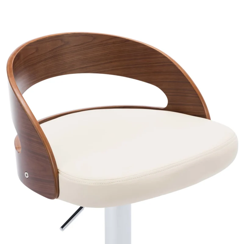Lot de 2 tabourets de bar chaises hautes design rétro en PVC crème et bois courbé DEC029658