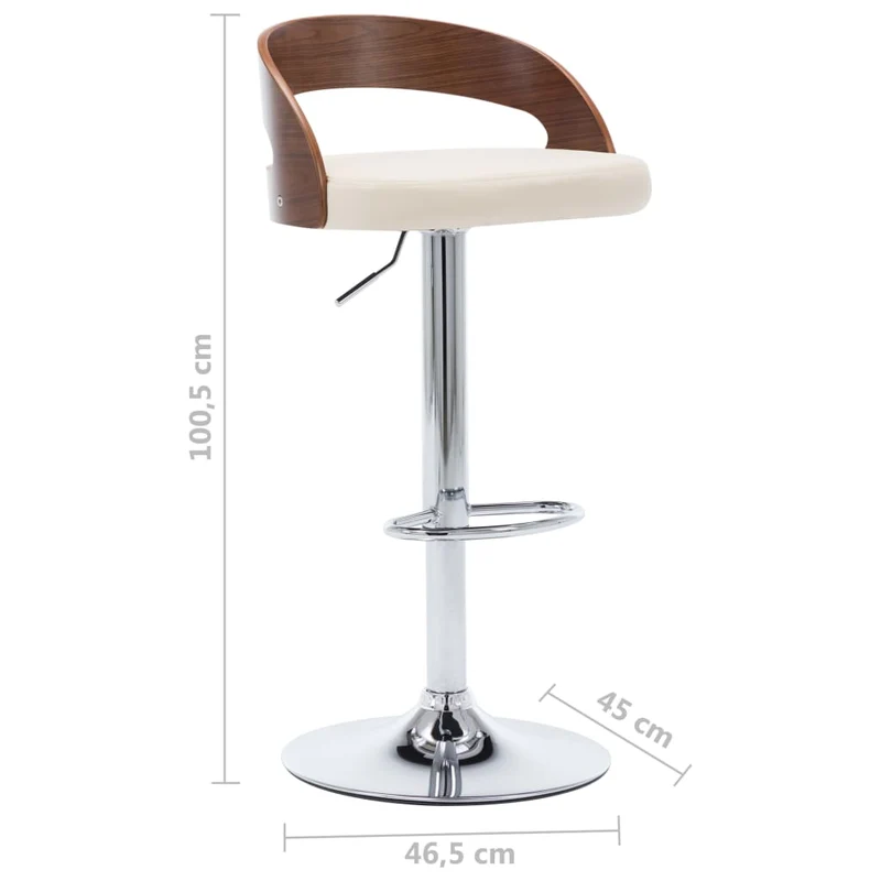Lot de 2 tabourets de bar chaises hautes design rétro en PVC crème et bois courbé DEC029658