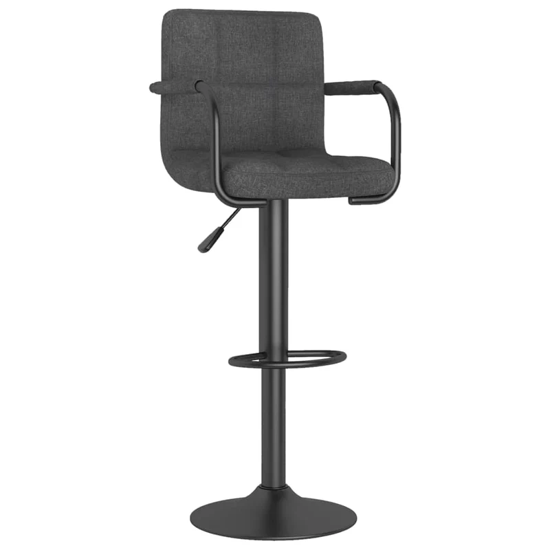 Tabouret de bar x1 chaise haute avec dossier et accoudoirs en tissu gris foncé et acier DEC029486