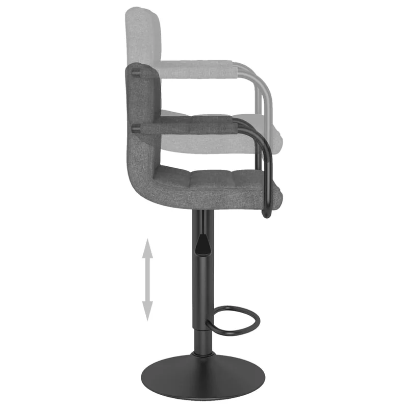 Tabouret de bar x1 chaise haute avec dossier et accoudoirs en tissu gris foncé et acier DEC029486