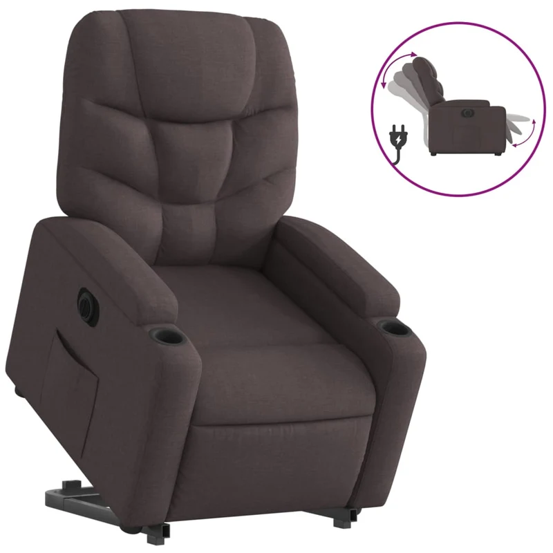 Fauteuil relax TV fonction de levage électrique très confortable en tissu marron foncé DEC028410